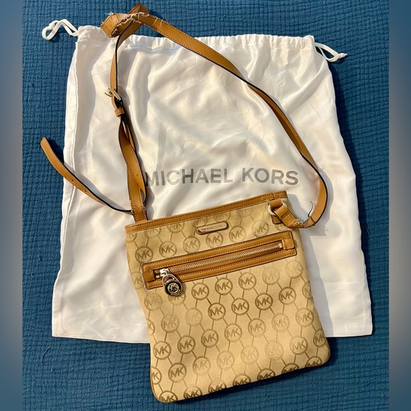 Michael Kors Handbags - Michael Kors Beige and Brown Logo Crossbody Bag